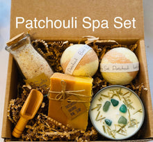 Load image into Gallery viewer, Spa Gift Set, Patchouli Spa Set, Handmade Spa Kit, Birthday Gift, Gift for Him, Gift For Her, Relaxing Bath Kit