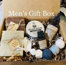 Load image into Gallery viewer, Organic Men’s Gift Box, Men’s Care Box, Father’s Day Gift, Car Air Freshener, Soap Bar, Beard Oil, Beard Oil, Essential oil